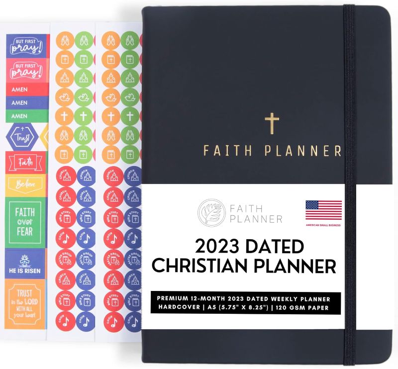 Photo 1 of 2023 Christian Planner, Bible Journal & Prayer Journal | Daily Christian Planner 2023 For Women & Men with Weekly & Monthly Planning | Perfect Christian Gift, Christian Journal & Bible Planner | 12 Month A5 Size (Black) 