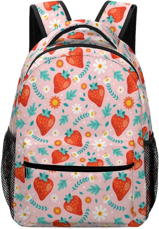 Photo 1 of 17 Inch Strawberry Flower Backpack For Women Men Laptop Bag Travel Hiking Camping Daypack
