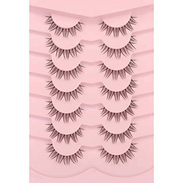 Photo 1 of 2 PACK- Pooplunch False Eyelashes Anime Lashes Wispy Short Natural Clusters Extension Look Fake Eyelash Invisible Band Spiky Manga Faux Mink Lashes 7 Pairs
