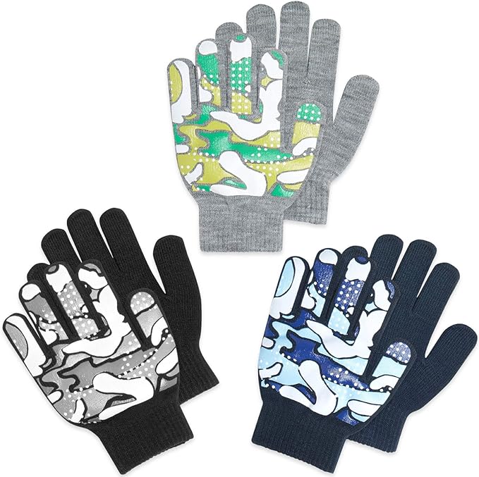 Photo 1 of 3 Pack - Magic Stretch Winter Kids Gloves for Boys, Kid & Children, Toddler - Dino, Camo, Trucks…
