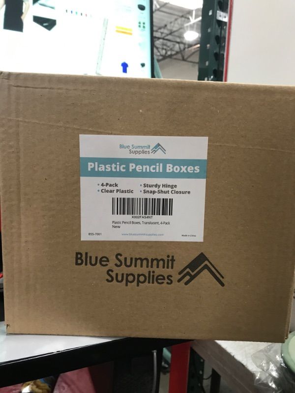 Photo 1 of Blue Summit Supplies Clear Plastic Pencil Boxes, Translucent Pencil Boxes for School, Crayon and Marker Boxes with Hinged Lids for Classroom or Office Storage, 4 Pack