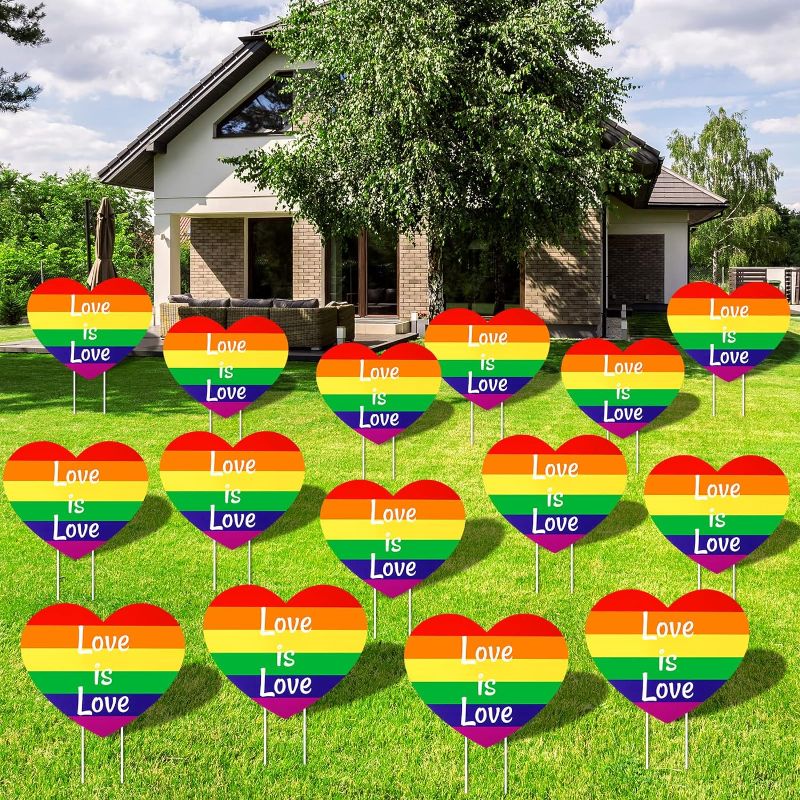 Photo 1 of 30 Pcs Gay Pride Yard Sign Decorations Rainbow Heart Lawn Signs 12 x 9.6 Inch Outdoor Waterproof Colorful Yard Lawn Spotted Rainbow Yard Signs with 60 Pcs Plastic Fiber Rods