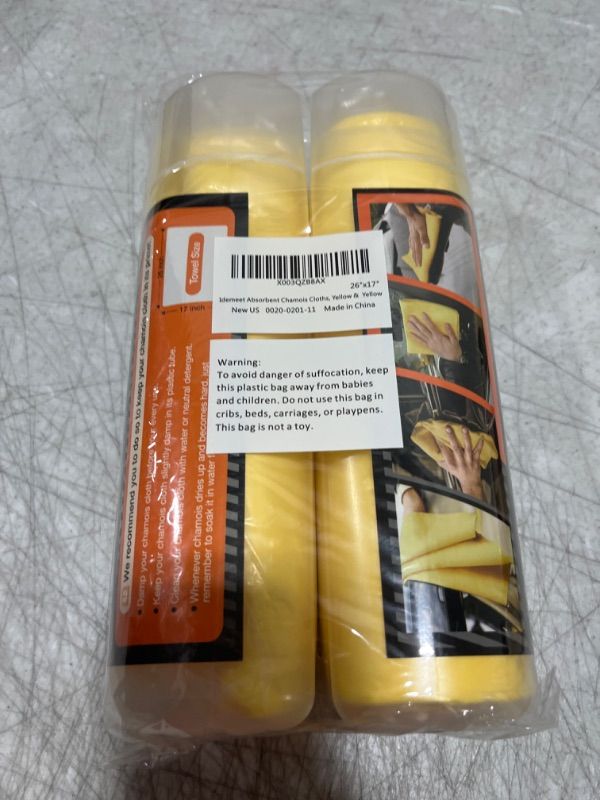 Photo 1 of 2 Pack Absorbent Car Drying Towel, 26"x17" Chamois Cloth Shammy Towel for Vehicle, Super Soft Upholstery Cleaning Towel, Dust Remove, Pet Drying, Scratch/Spot/Streak Free, Yellow & Yellow