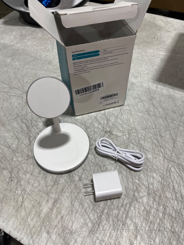 Photo 2 of 3 in 1 Wireless Charging Station for Multiple Devices, 15W Fast Wireless Mag-Safe Charger Stand for iPhone 14 13 12 Pro Max/Plus/Pro/Mini, Mag Charger for iWatch Ultra/8/7/SE/6/5/4/3/2, AirPods White