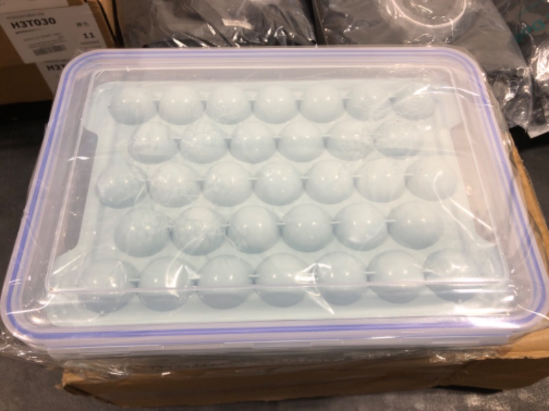 Photo 2 of 4 Pack Small Ice Cube Tray with Lid and Bin, 132x1.1ines Sphere Mini Ice Cube Mold Making Easy for Chilling Drinks Coffee Juice (Updated Blue Ice Trays, Ice Bin & Scoop & Tongs)