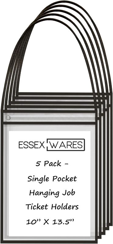 Photo 1 of 2 PACK- 5 Single Hanging Job/Shop Ticket Holder (Black) - by Essex Wares - Use in Your Business or in a Classroom. Fits Standard 8.5 X 11 Sheets of Paper and Can be Used as a Dry Erase Pocket. 