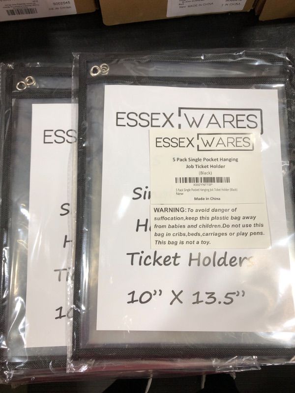 Photo 2 of 2 PACK- 5 Single Hanging Job/Shop Ticket Holder (Black) - by Essex Wares - Use in Your Business or in a Classroom. Fits Standard 8.5 X 11 Sheets of Paper and Can be Used as a Dry Erase Pocket. 