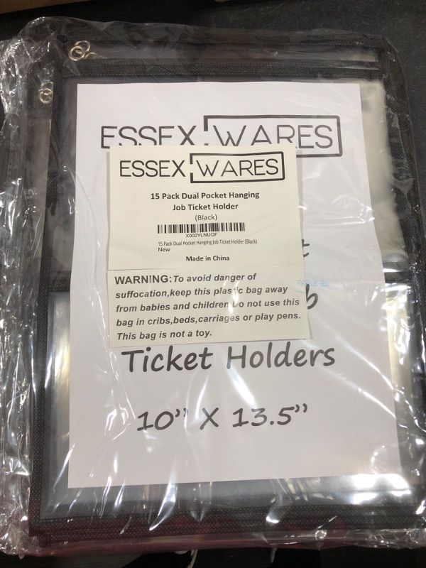 Photo 2 of 15 Pack Dual Hanging Job/Shop Ticket Holder (Black) - by Essex Wares - Use in Your Business or in a Classroom. Fits Standard 8.5 X 11 Sheets of Paper Plus Front Pocket to Store Small Items. 