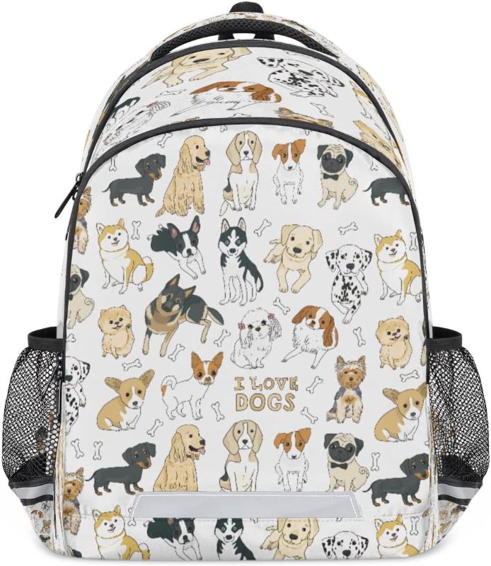 Photo 1 of Dogs Pug Doodle Animal School Backpack Kids Girls Boys Bookbag Casual Travel Daypack Laptop Tablet Back Pack Schoolbag For Elementary Junior College High School Students Hiking,Fits 13 14 15.6 In 