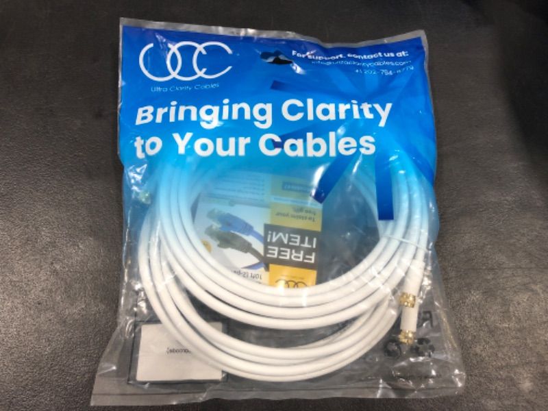 Photo 2 of Ultra Clarity Cables Coaxial Cable 12ft (2 Pack) - Triple Shielded RG6 Coax TV Cable Wire Cord in-Wall Rated Gold Plated Connectors Digital Audio Video with Male F Connector Pin (White) - 12 Feet 