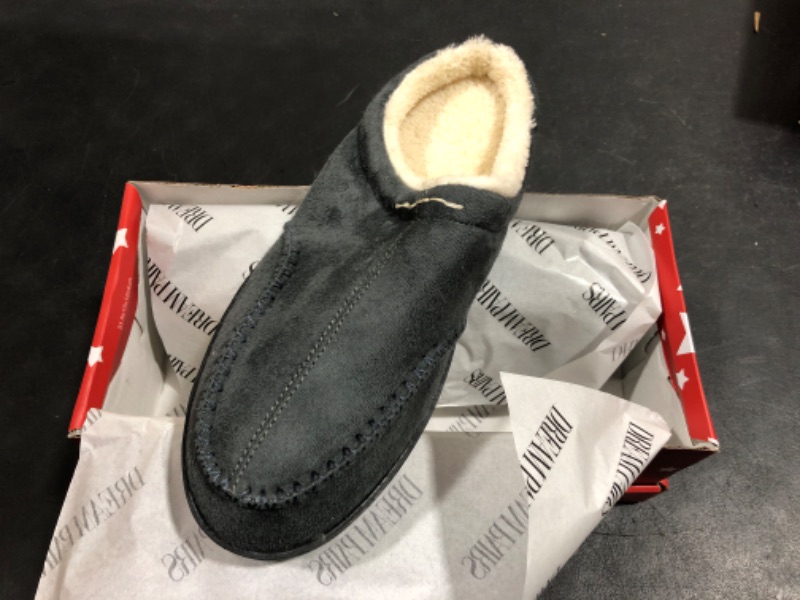 Photo 2 of DREAM PAIRS Men's Fuzzy Memory Foam Slip-on Moccasin Washable House Slippers, Cozy Warm Wool-Like Lining and Anti-Skid Rubber Sole for Indoor and Outdoor Wear 11 Dark Grey