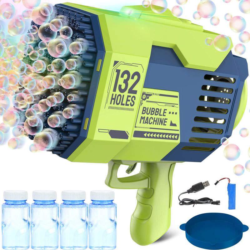 Photo 1 of 132 Hole Rocket Bubble Machine Gun, Bubble Blower Machine Colorful Light Up Bubble Gun, Bubble Maker Gun Toys For Wedding Bubbles Outdoor Indoor Birthday Party Favors Gift?Green? 132 Green Bubble Gun