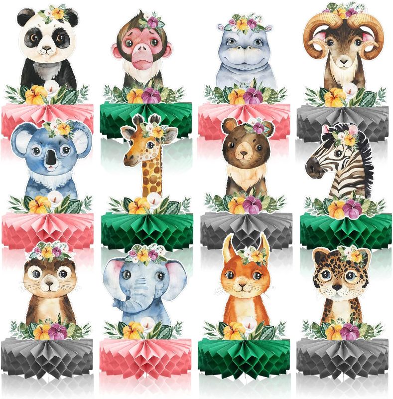 Photo 1 of 2 PACK-12 Pcs Safari Jungle Honeycomb Centerpieces Safari Animals Baby Shower Table Decorations 3D Jungle Safari Decorations for Kids Zoo Themed Birthday Party Baby Shower Supplies