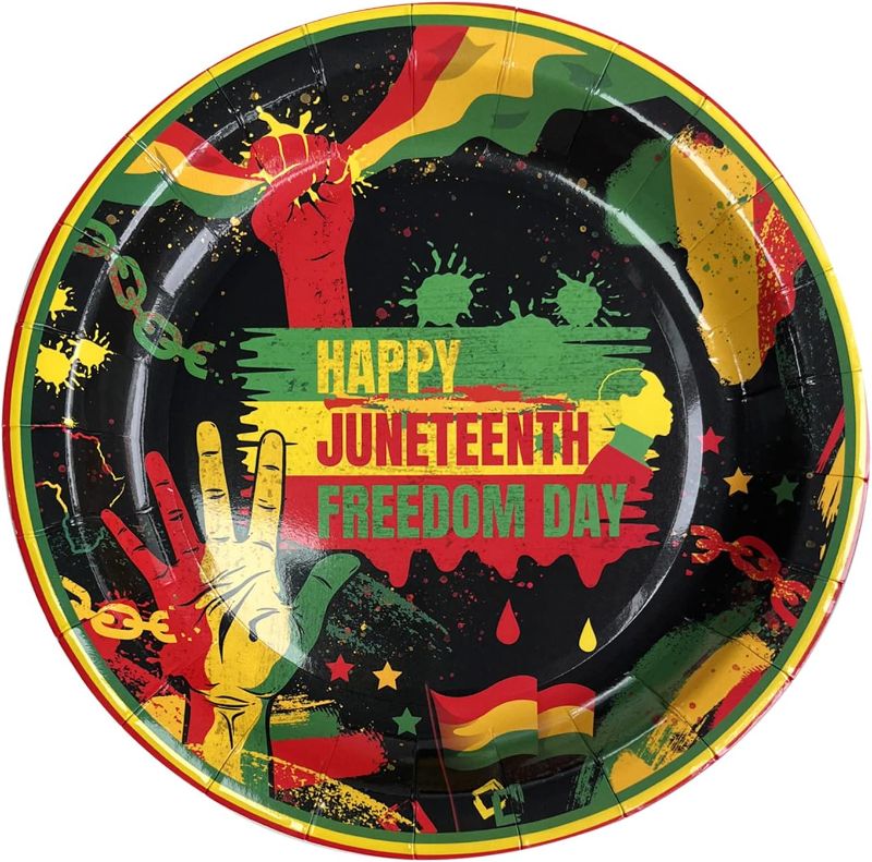 Photo 1 of 2 PACK- 48 Count June 19th Independence Day Party Tableware Set Disposable Plates Party Paper Plates Dinner Dessert for African Afro Juneteenth American Freedom Day Party Supplies
