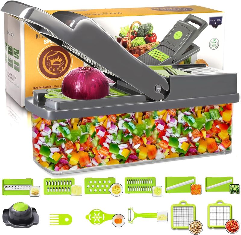 Photo 1 of  Vegetable Chopper - Adjustable Vegetable Slicer - Kitchen Gift Gadget Slicer for Salad Potatoes Carrots Garlic with Container Onion Chopper with Container - Professional Food Chopper 12 in 1
