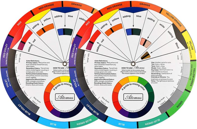 Photo 1 of 2 PACK-Creative Color Wheel, Paint Mixing Learning Guide Art Class Teaching Tool for Makeup Blending Board Chart Color Mixed Guide Mix Colours (9.25inch) 