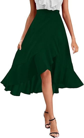 Photo 1 of Caitefaso Women's High Waist Midi Skirt Business High Low Hem Asymmetrical Ruffled Dress