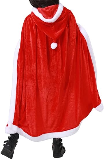 Photo 1 of Bleoavre Christmas Cloak Mrs.Santa Claus Cloak Velvet Hooded Cape Robe Red 