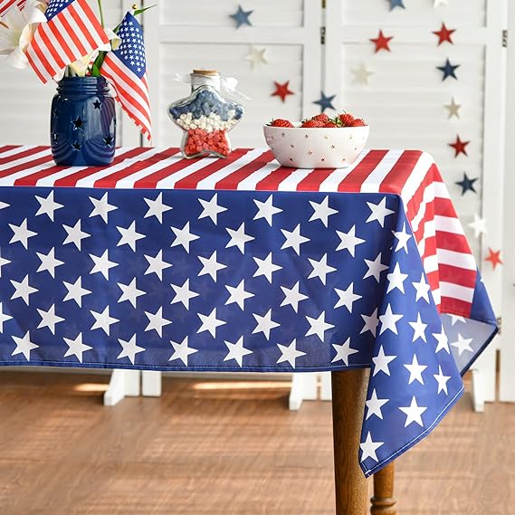 Photo 1 of  Tablecloth 52x72 Inch, Patriotic Independence Day Memorial Day American Flag Table Cover for Party Picnic Dinner Decor 
