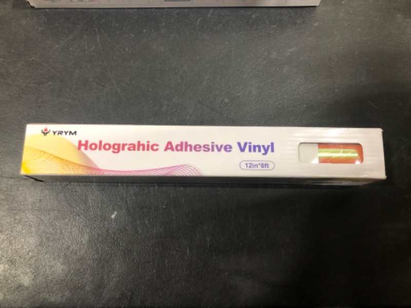 Photo 2 of YRYM Holographic Permanent Vinyl - Light Yellow Holographic Permanent Adhesive Vinyl Craft Vinyl Roll 12" x 8 ft Works for Craft Decoration, Home Decor, Logo, Letters, Banners 