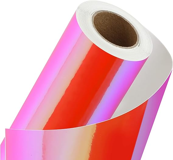 Photo 1 of YRYM Holographic Permanent Vinyl Red Holographic Permanent Adhesive Vinyl Craft Vinyl Roll 12" x 8 ft Works for Craft Christmas Decoration, Home Decor, Logo, Letters, Banners Christmas Vinyl 