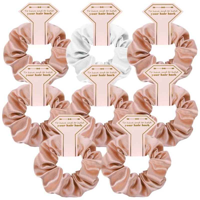 Photo 1 of Antetek 8pack Satin Bridesmaid Proposal Gifts Hair Ties Elastic Hair Scrunchies Bachelorette Party Favors Bridesmaid No Damage Hairties Gift for Wedding birthday Parties Galentine's Day Gifts for Women Girls guests (White & Champagne Rose Gold)