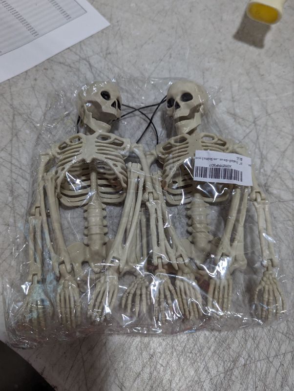 Photo 2 of 2 Packs 15" Posable Halloween Skeleton Full Body Halloween Skeleton with Movable Joints for Halloween Skeletons Decorations Haunted House Prop Accessories 