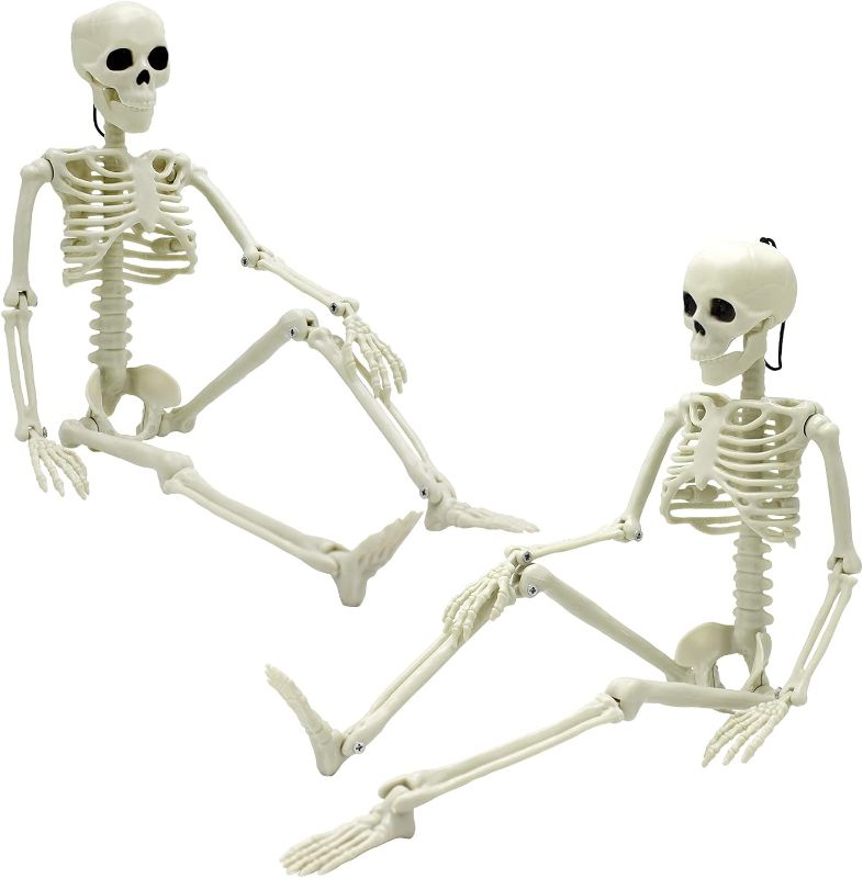 Photo 1 of 2 Packs 15" Posable Halloween Skeleton Full Body Halloween Skeleton with Movable Joints for Halloween Skeletons Decorations Haunted House Prop Accessories 