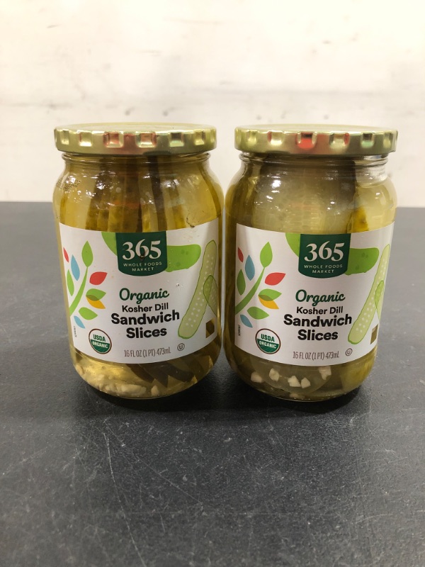 Photo 1 of 2 PACK- 365 by Whole Foods Market, Organic Fresh Kosher Sandwich Pickle Slices, 16 Fl Oz- EXPIRATION 11/2023