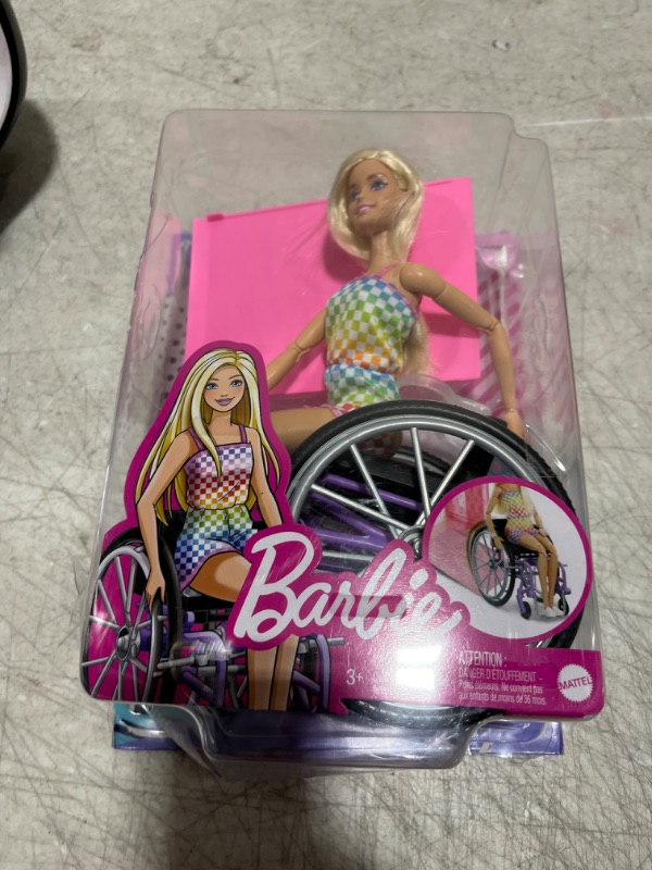 Photo 2 of Barbie Fashionistas Doll #194 with Wheelchair and Ramp, Straight Blonde Hair and Rainbow Romper with Accessories