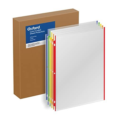 Photo 1 of Oxford Sheet Protectors, Color Coded, 200/BX, Letter Size, Fits 3 Ring Binder, 5 Color Coded Edges, Clear Finish, Portrait or Landscape Pages (89653)
