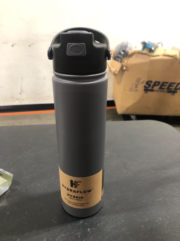 Photo 2 of 1 BOTTLE-Hydraflow Hybrid - Triple Wall Vacuum Insulated Water Bottle with Flip Straw (25oz, Powder Graphite) Stainless Steel Metal Thermos, Reusable Leak Proof BPA-FREE for Sports and Travel Powder Graphite 25oz