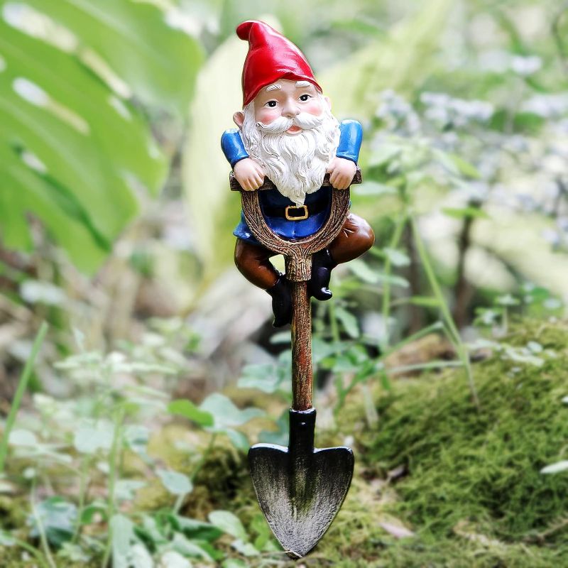 Photo 1 of LEGIFO Garden Gnomes Decorations for Yard, Funny Outdoor Statue Gift, Naughty Knome Standing on a Shovel, Porch Patio Lawn Backyard Home Sculptures?Accessories Ornaments (gnome)