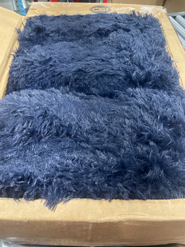 Photo 2 of 8X10 Feet Navy Blue Fluffy Shaggy Area Rugs for Bedroom Living Room Ultra Soft Fluffy Throw Carpets for Girls Boys Kids Play Room Modern Home Decor Soft Fluffy Rugs Navy Blue 8X10 Feet