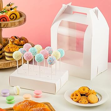 Photo 1 of 16 PCS PORTABLE CAKE POP PACKAGING BOX, WHITE CAKE POP HOLDERS 12 HOLES LOLLIPOP DISPLAY STAND AND CAKE PACKAGING CONTAINERS WITH CLEAR WINDOW & RIBBON FOR WEDDINGS BABY SHOWERS BIRTHDAY PARTIES
