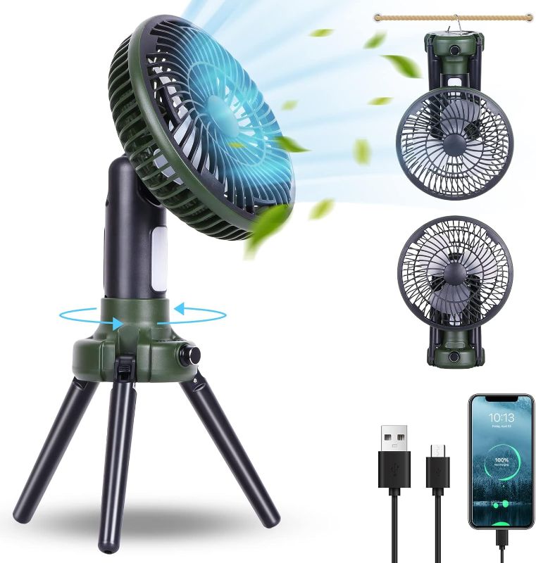 Photo 1 of 
Roll over image to zoom in







VIDEO
RUNTOP Camping Fan with LED Lantern, 8 Inch 270° Oscillating Desk Fan, Rechargeable Battery Operated Fan, Outdoor Tent Fan, Portable USB Fan for Fishing, Travel, Foldable Tripod,Hanging Hook Design
