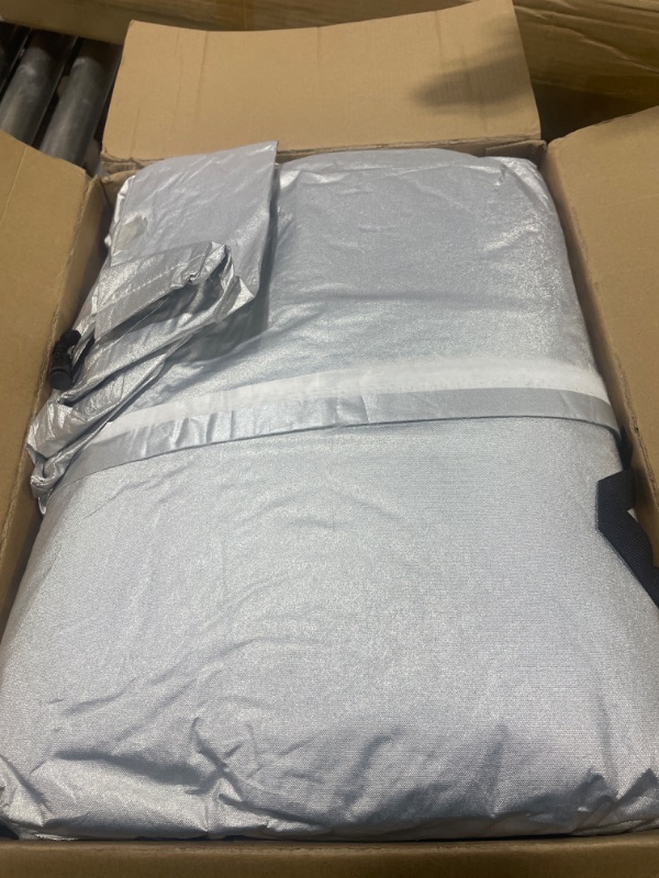 Photo 2 of AUQDD 6-Layers Premium SUV Car Cover Waterproof All Weather Weatherproof UV Sun Protection Snow Dust Storm Resistant Outdoor Exterior Custom Form-Fit Full Padded Car Cover with Straps 214-232 K11… Silver Car Cover K11 - SUV -?Fits size 214"-236"?