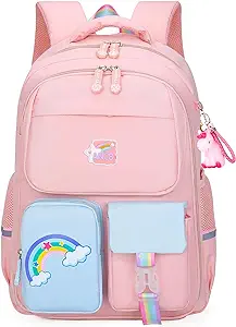 Photo 1 of Dorlubel Girls Backpack for Elementary School Bags Bookbags Suitable For Teen Girl Aged 7-15 (Pink Rainbow)
