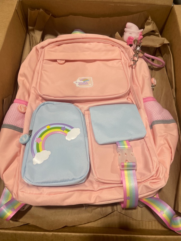 Photo 2 of Dorlubel Girls Backpack for Elementary School Bags Bookbags Suitable For Teen Girl Aged 7-15 (Pink Rainbow)
