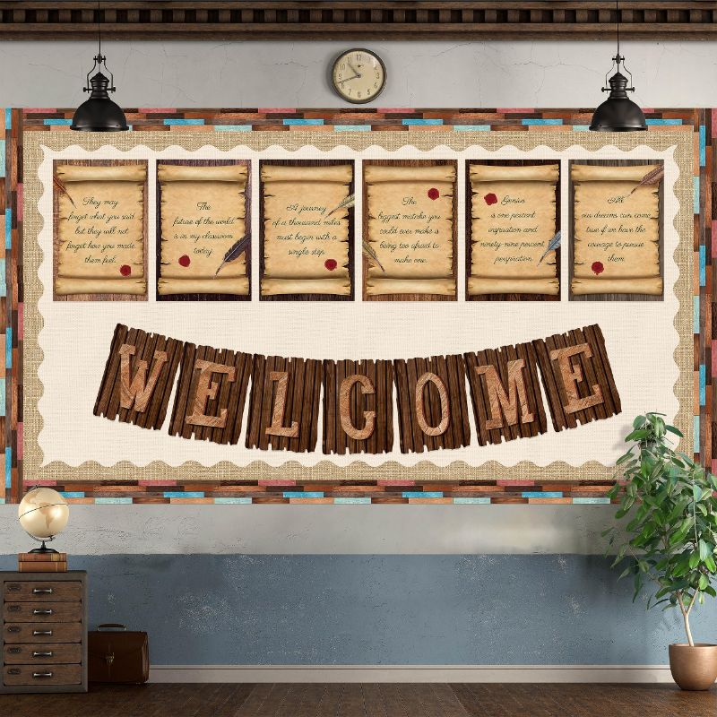 Photo 1 of 13 PCS Welcome Bulletin Board Set, Inspirational Quote Posters Thick & Erasable Welcome Letter Plus Positive Affirmation Ready to Learn Banner Wooden Style Wall Art for Classroom Office Home Decor