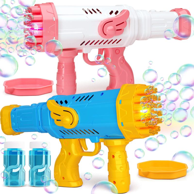 Photo 1 of 2 Packs Bubble Guns with Lights, Bubble Machine Gun with 2 Bubble Solution, Automatic Bubble Blower Maker for Toddlers Summer Outdoor Activity, Bubble Blaster Party Favors, Kids Birthday Gift 2 Bubble Guns - Blue & Pink