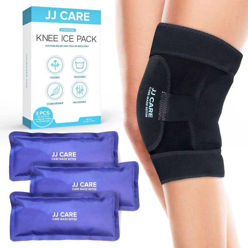 Photo 1 of JJ CARE Knee Ice Pack - Knee Ice Wrap for Pain Relief with Reusable Compression Hot & Cold Gel Packs with Velcro Straps for Injury, Sprains, Swelling, Meniscus Tear, ACL & Replacement Surgery
