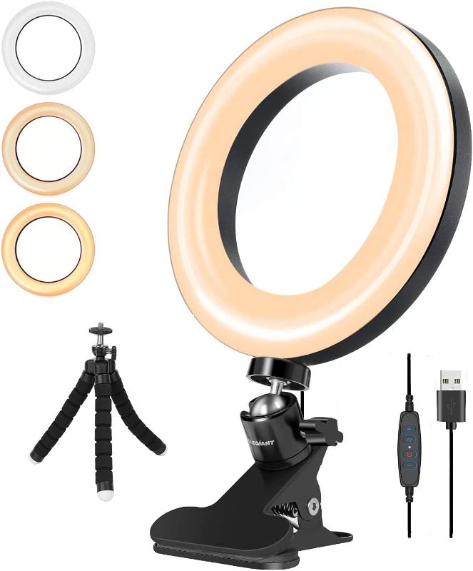 Photo 1 of LarmTek LED Ring Light 6" with Tripod Stand for Video conferencing, 3 Dimmable,11-Level Brightness & 360° Angle Adjustment Desk Makeup Ring Light for Makeup Live Stream, YouTube Videos,TIK Tok Live
