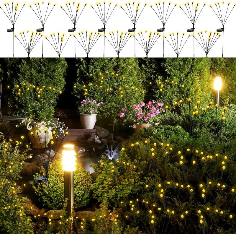 Photo 1 of 15 Pcs Firefly Solar Swaying Outdoor Lights Waterproof Firefly Garden Decorative 6 8 10 LED Solar Lights Landscape Lighting Fairy Pathway Decoration for Patio Yard Garden, 3 Styles (Multicolor)