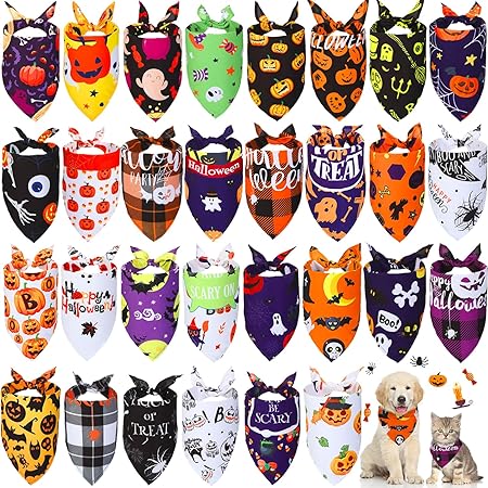 Photo 1 of 30 Pcs Halloween Dog Bandanas Bulk Holiday Dog Bandanas Adjustable Dog Bibs Triangle Dog Scarf Halloween Pet Costume for Small Medium Pet Dog https://a.co/d/ibPzZbI