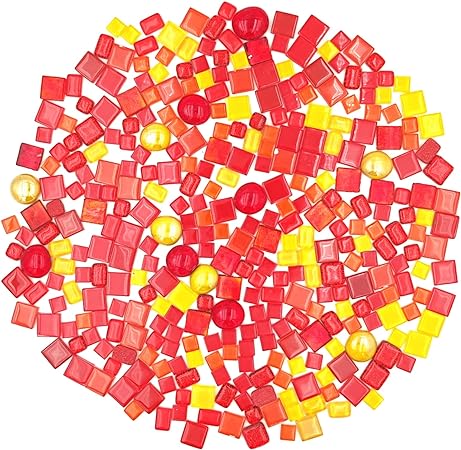 Photo 1 of 1.1lb Mixed Color Irregular Crystal Mosaic Glass Tiles for Crafts , Bulk Assorted Shapes Small Mosaic Glass Pieces for DIY Picture Home Mosaic Decoration Red-Yellow Series) 