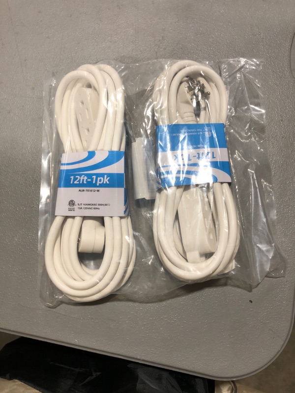 Photo 2 of Aurum Cables 3 Outlet Extension Cord for Indoor, 3 Prong Extension Cord with 16AWG 125V 1625W, ETL Listed Triple Wire Grounded Multi Outlet Plug 12ft White 2 Pack 12 ft 2 Pack White