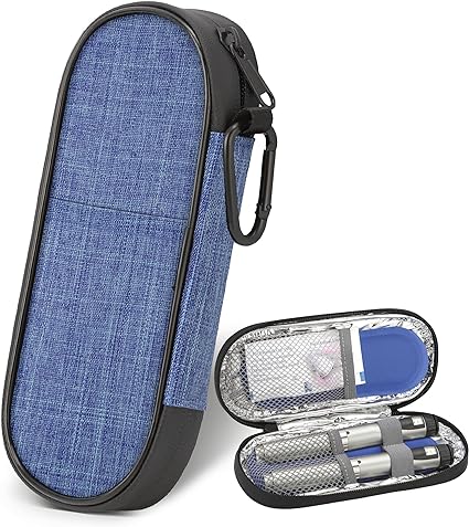 Photo 1 of GMRTEEO Insulin Cooler Travel Case, Insulated Diabetes Travel Case for Insulin Pens and Diabetic Supplies with Reusable Ice Packs, Portable Medication Cooler Organizer for Daily and Travel Use, Blue