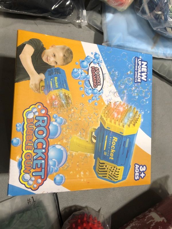 Photo 1 of Big Rocket Boom Bubble Blower - 69 Holes Bubbles Rocket Launcher Gun Machine with Colorful Lights for Adults Kids, Giant Foam Maker Guns Toys Wedding Outdoor Party Favors Gift 69 Holes Blue