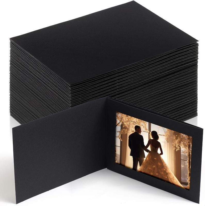 Photo 1 of Fainne 150 Pack Photo Folder 5x7 Cardboard Paper Picture Frame Paper Photo Frame Greeting Cards Cardboard Photo Folders Photo Inserts for Portraits Christmas Wedding Graduation (Black, 4.2 x 6.2 Inch)
